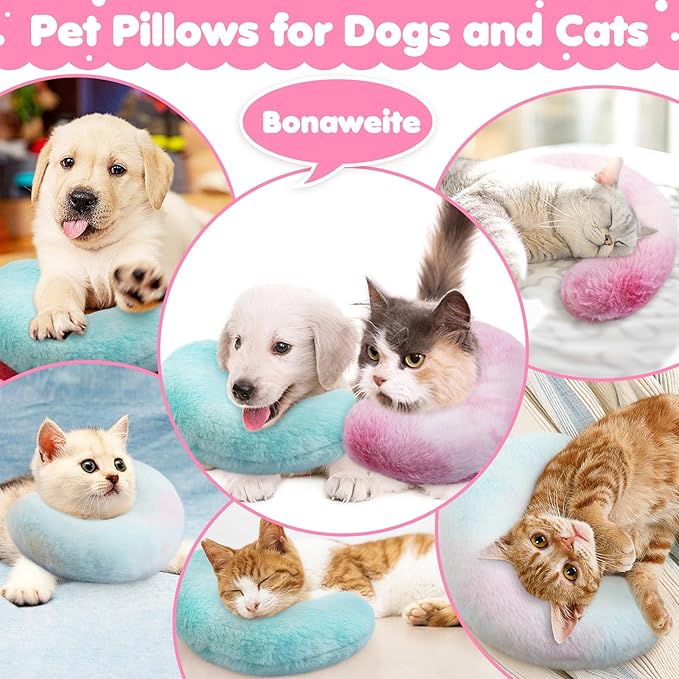 Bonaweite Cat Pillow, Soft Calming Pillow for Dogs, Pet Neck Pillows for Cervical Protection and Sleeping Support, Pet Calming Toy for Anxiety Relief, U-Shaped Soothing Cuddler