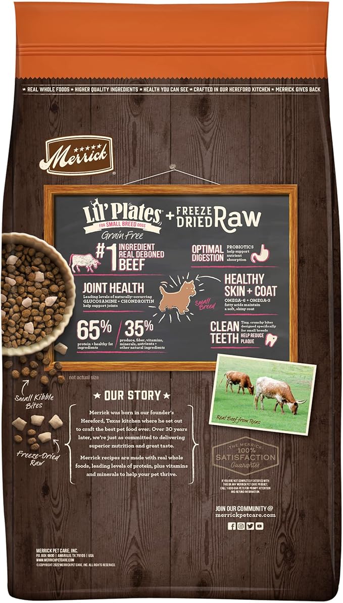 Merrick Lil’ Plates Grain Free Dry Dog Food For Small Dogs, Texas Beef And Sweet Potato Kibble With Raw Bites - 4.0 lb. Bag