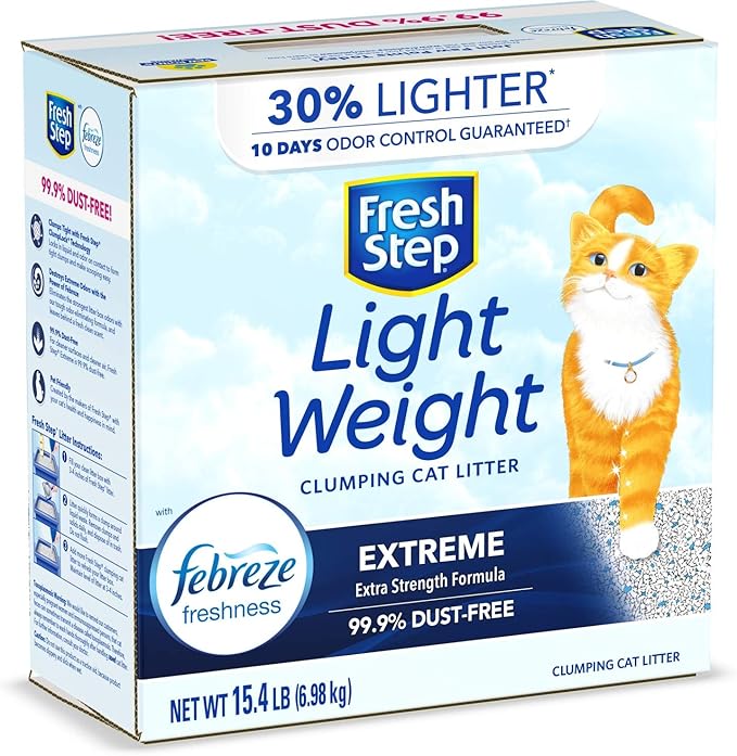 Fresh Step Clumping Cat Litter, Lightweight, Extreme, Long Lasting Odor Control Kitty Litter with Activated Charcoal, Low Dust Formula, 15.4 lb (Package May Vary)