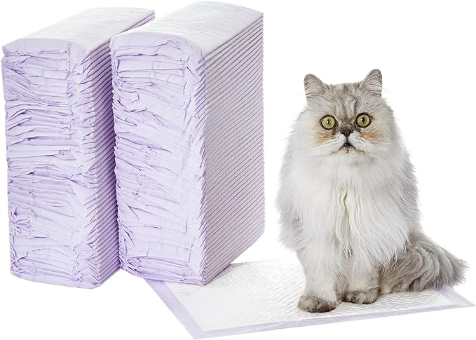 Amazon Basics Cat Pad Refills for Litter Box, Lemon Scent - Pack of 100, White, Purple