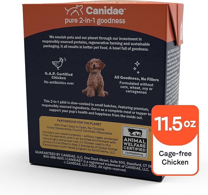 CANIDAE Pure 2-in-1 Goodness Pate with Real Chicken & Carrots in Bone Broth Wet Dog Food, 11.5 oz. (Case of 12)