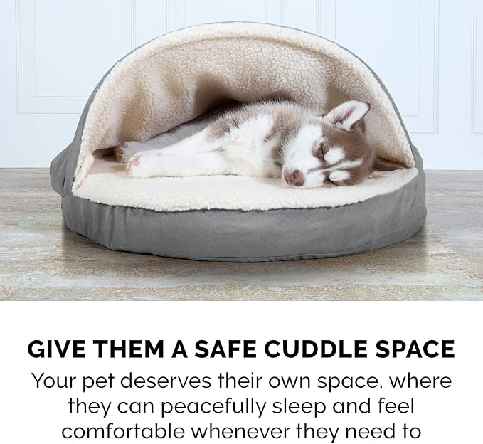 Furhaven 35" Round Memory Foam Dog Bed for Large/Medium Dogs w/ Removable Washable Cover, For Dogs Up to 50 lbs - Sherpa & Suede Snuggery - Gray, 35-inch