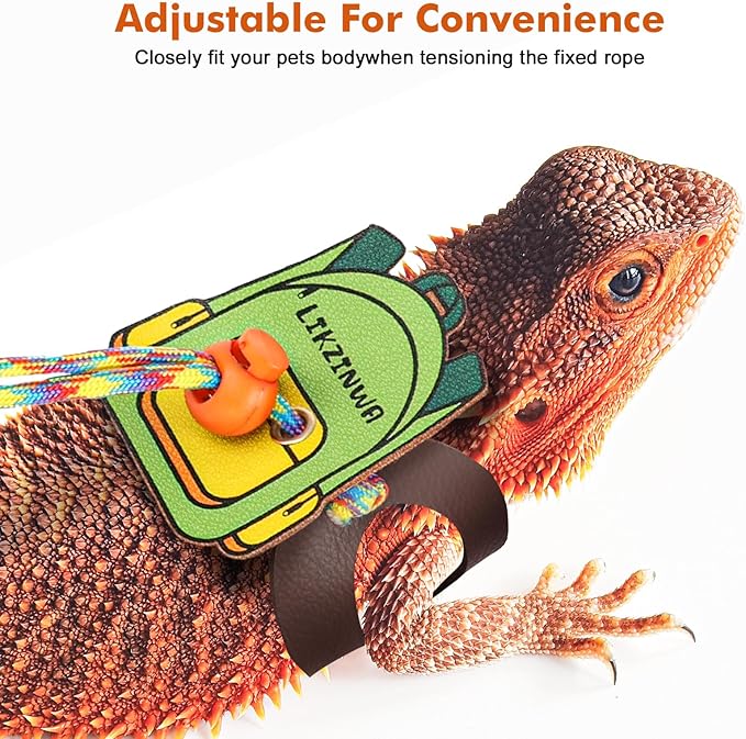 Bearded Dragon Lizard Leash Harness,4 Size Pack Adjustable Small Animal Harness for Reptile and Small pet (Schoolbag)