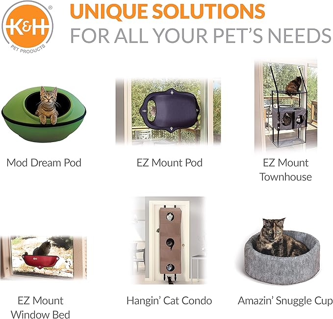 K&H Pet Products Cat Tower Tree Condo for Indoor Cats, Modern Cute Cat Hammock Bed, Kitten & Adult House Activity Center Playground Tree Cave Large Cozy Hideaway - 2 Level Gray 22 X 20