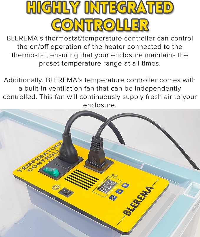 Digital Temperature Controller with Built-in Ventilation Fan, Thermostat Controller - Perfect for Various Enclosures: Puppy Incubator, Greenhouses, Grow Tents, Reptile Terrariums – Easy Installation