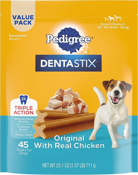 PEDIGREE DENTASTIX Small/Medium Dog Dental Treats Original Flavor Dental Bones, 1.57 lb. Value Pack (45 Treats)