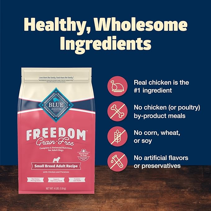 Blue Buffalo Freedom Grain-Free Small Breed Dry Dog Food, Supports High Energy Needs, Made in the USA With Natural Ingredients, Chicken & Potatoes, 4-lb. Bag