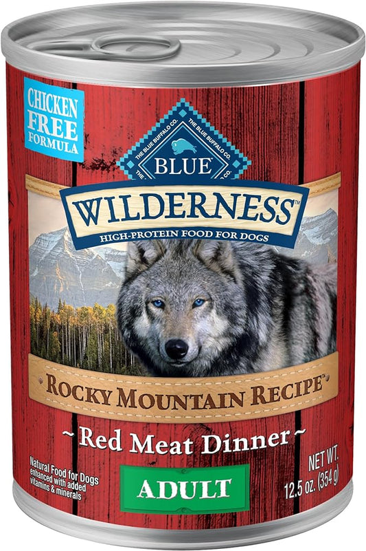 Blue Buffalo Wilderness Rocky Mountain Recipe High Protein, Natural Adult Wet Dog Food, Red Meat 12.5-oz cans (Pack of 12)