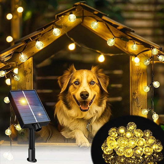 Dog House Decor Solar String Lights 500mAh, Pet Supplies Decor with Battery String Lights for Cat Bed Pet House, Outdoor Dog Shelter Lights, 9.9ft 20 LED String Lights 8 Modes for Pets House Decor