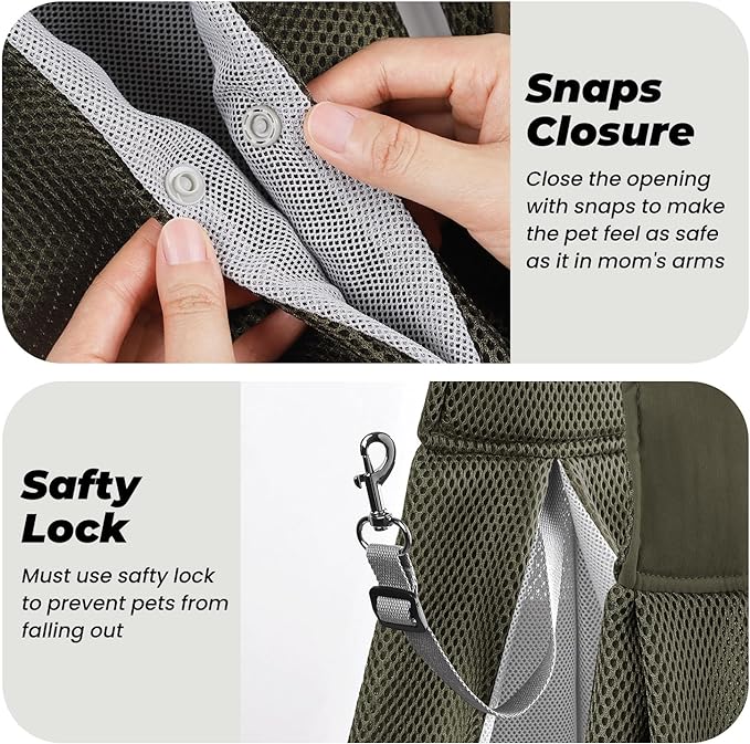 Dog Carrier Sling, Hand-Free Dog Sling Carrier for Small Dogs and Cats，Travel Safety Puppy Bag (ArmyGreen)