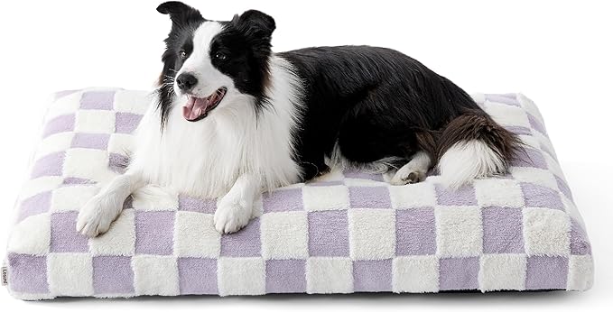 Lesure Large Dog Beds-Thick Shredded Chopped Foam Pet Bed, Dog Bed Indoor with Removable Cover, Cute Modern Fuzzy Plush & Anti Slip Bottom(36'x27', Purple)