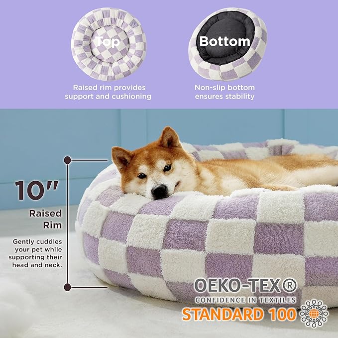 Lesure Donut Small Dog Bed - Round Cat Beds for Indoor Cats Anti-Anxiety Calming Pet Beds, Washable Cute Modern Beds with Teddy Sherpa Plush & Anti Slip Bottom Purple