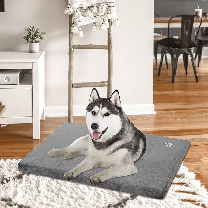 EMPSIGN Stylish Dog Bed Mat Dog Crate Pad Mattress Reversible (Cool & Warm), Water proof Linings, Removable Machine Washable Cover, Firm Support Pet Crate Bed for Small to XX-Large Dogs, Grey