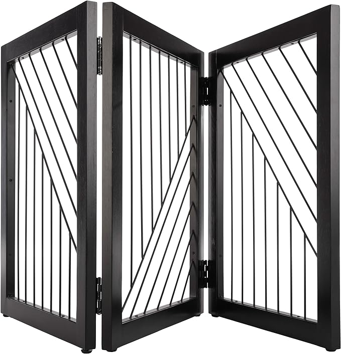 Pet Gate - 3-Panel Indoor Folding Dog Gate for Stairs or Doorways - 54x24-Inch Freestanding Pet Fence for Cats and Dogs by PETMAKER (Black)