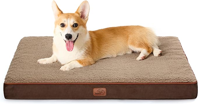 Bedsure Large Dog Crate Bed - Big Orthopedic Waterproof Dog Beds with Removable Washable Cover for Large Dogs, Egg Crate Foam Pet Bed Mat, Suitable for Dogs Up to 75 lbs, Brown