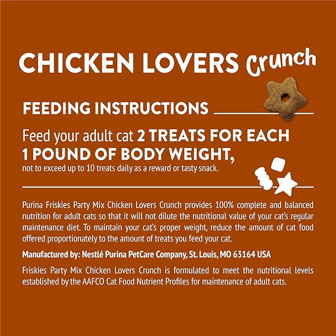 Purina Friskies Made in USA Facilities Cat Treats, Party Mix Chicken Lovers Crunch - 20 oz. Pouch