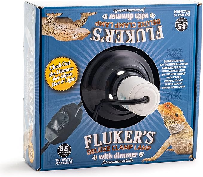 Fluker's Repta-Clamp Lamp, Heavy Duty Clamp Light For Reptile Tanks and Terrariums, UL/CUL Approved, Great for Reptile Basking, 150-Watt Maximum with Dimmable Switch, 8.5"