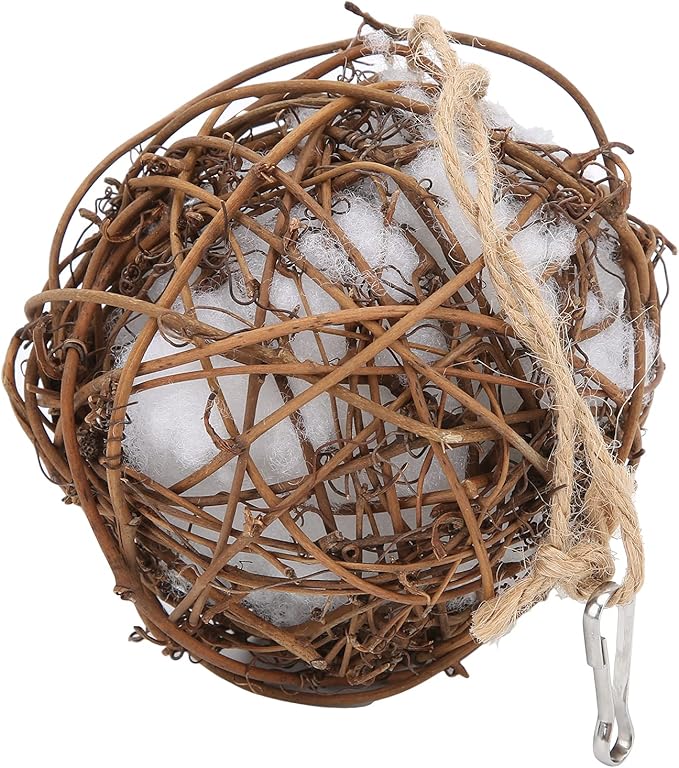 Parrot Rattan Ball Toy, Humming Bird Nesting Rattan Ball Toy with Refillable Cotton for Wild Birds Wrens Finches Sparrows