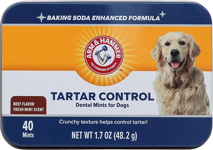 Arm & Hammer for Pets Tartar Control Dental Mints for Dogs Dog Dental Mints Reduce Plaque & Tartar Buildup for All Dogs Beef Flavor (Pack of 2)