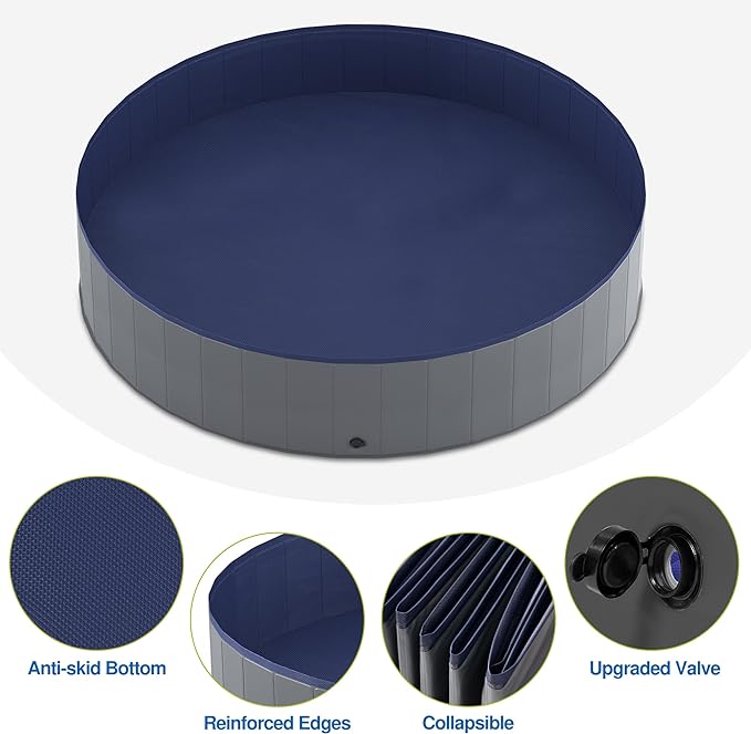 Niubya Foldable Dog Swimming Pool, Collapsible Hard Plastic, Portable Bath Tub for Pets Dogs and Cats, Pet Wading Pool for Indoor and Outdoor, 72 x 12 Inches
