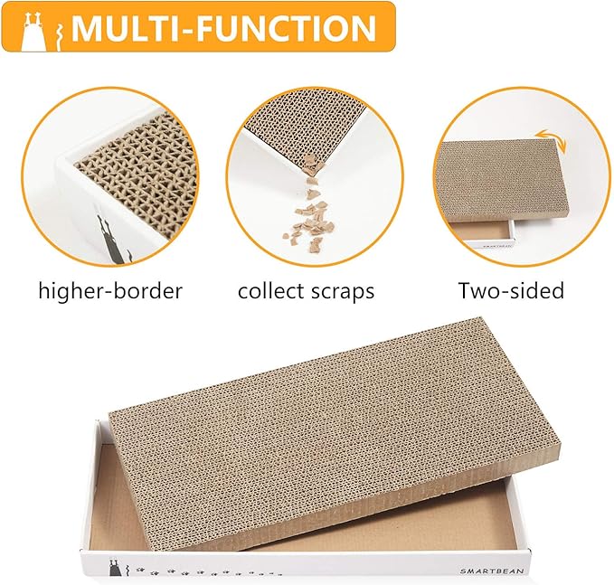 Cardboard Scratcher Pad Scratching post:Smartbean Cat Scratch Pad,Cat Scratching Post with Durable&High Density Cardboard, Indoor Toy for Cat, Double-sided Design For double life (16.5x7.9x1.2 inches)