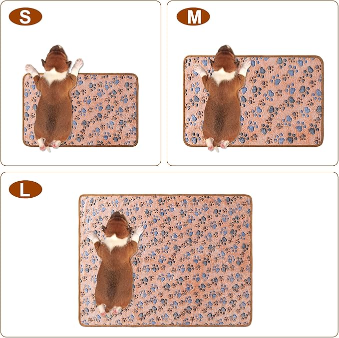 1 Pack 3 Blankets Super Soft Fluffy Premium Fleece Pet Blanket Flannel Paw Printed Throw for Dog Puppy Cat (Medium 30x20'', Brown, Pink, White)