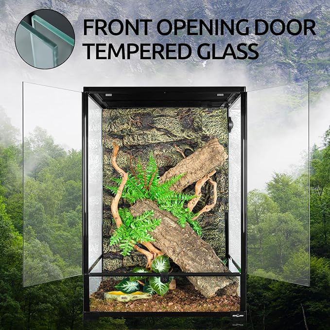 REPTIZOO 90 Gallon Reptile Terrarium 24" x 24" x 36" Large Glass Reptile Tank, Tall Reptile Terrarium with Front Opening Door and Top Screen Ventilation Easy Assembly Reptile Habitat Tank
