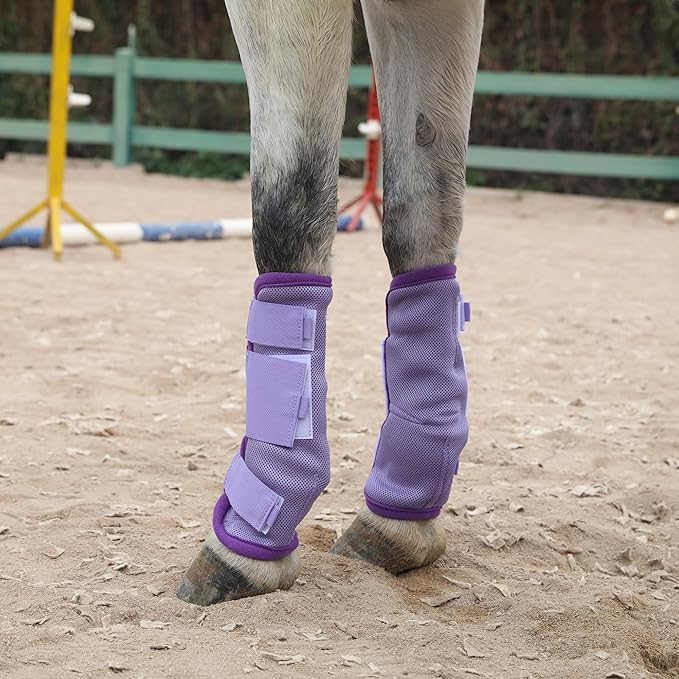 Horse Fly Boots - Fly Horse Boots Perfect for Equine Leg Wraps and Maximum Horse Fly Protection Set of 4 (Violet, Cob)