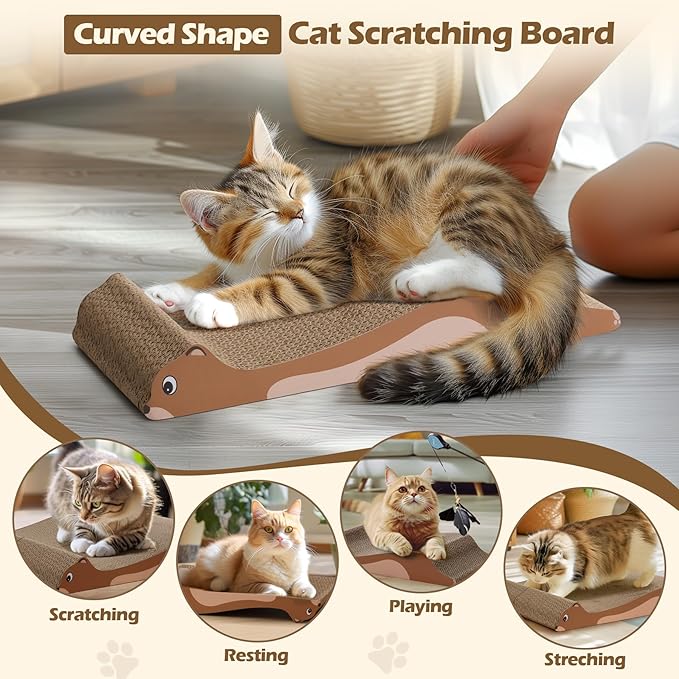 ComSaf Cat Scratching Board 2 Pack, Cat Scratcher Cardboard, Curved Cat Scratcher, Cute Cat Scratch Pad for Kitty, Recycle Cardboard Cat Scratcher, Double-Sided Pad for Long Lasting Use (Brown)