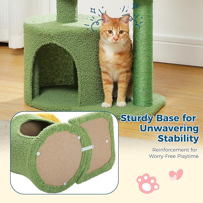 Made4Pets Cat Tree, Cactus Cat tower Cat Tree Tower 36.5 Inches with Sisal Scratching Posts for Indoor Cats, Cozy Cat Condo House, Plush Perch and Fluffy Ball for Small Cats Kittens