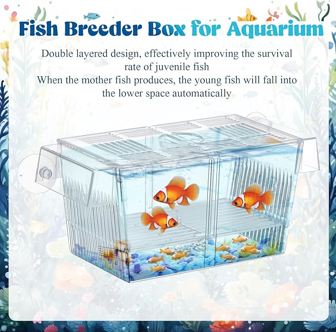 6 Pcs Fish Breeder Box for Aquarium with Removable Grating 2 Sizes Plastic Fish Hatchery with Suction Cups Fish Tank Baby Fish Separator for Aggressive Injured Pregnant Fish