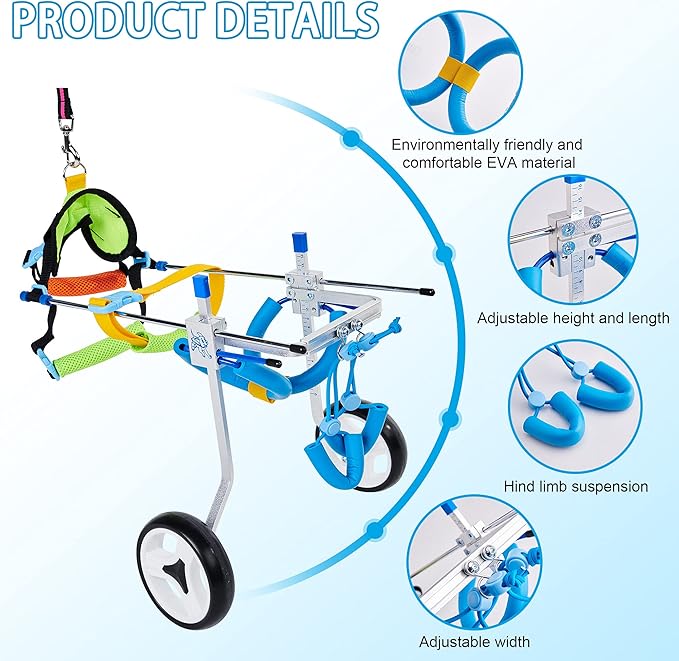 Adjustable Dog Wheelchair for Back Legs| Pet Wheelchairs with Disabled Hind Legs Walking|Stabel & Light Weight (7-Size) (XS)