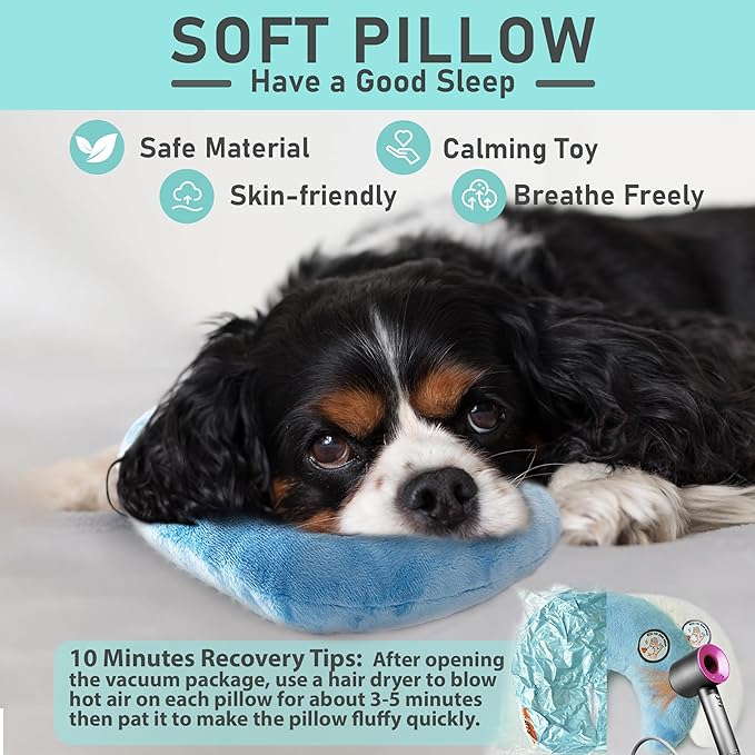 Dog Pillow, Dog Calming Pillow for Small Dog and Cats, U-Shaped Half Donut Dog Neck Pillow, Deep Sleep Fluffy & Cozy Pet Calming Toy, Joint Relief Sleeping Improve(2 Pack(Blue&White)