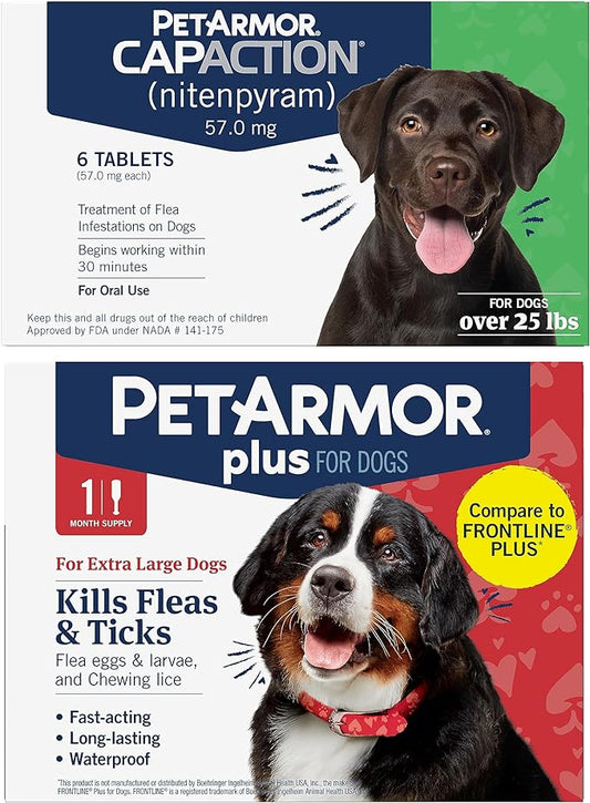 PetArmor CAPACTION Oral Flea Treatment for Dogs (6 Doses) + Bonus PetArmor Plus Topical Flea & Tick Treatment & Preventative for Dogs 89-132 lbs (1 Dose)