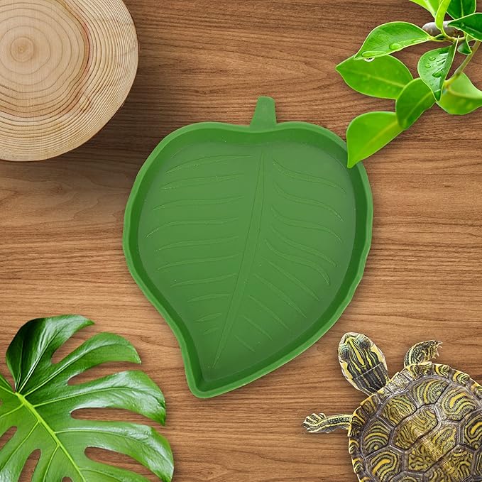 Reptile Leaf Food Water Bowl, 2 Pieces Reptile Leaf Shape Dish Flat Drinking Bowl Water Plate for Turtle Lizards, Hamsters, Snakes 2 Sizes