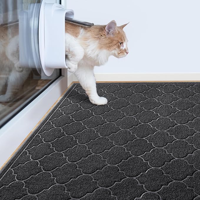 LuxStep Cat Litter Mat Litter Trapping Mat, 35x47 Inch Waterproof and Non-Slip Litter Box Mat for Clean Floors, Soft on Cat Paws, Large Litter Pad for Indoor Cat Supplies and Essentials, Black