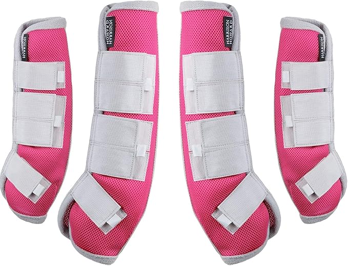 Harrison Howard Horse Fly Boots Leg Guards Fly Boots Protection Set of 4 Magenta Large Full Size