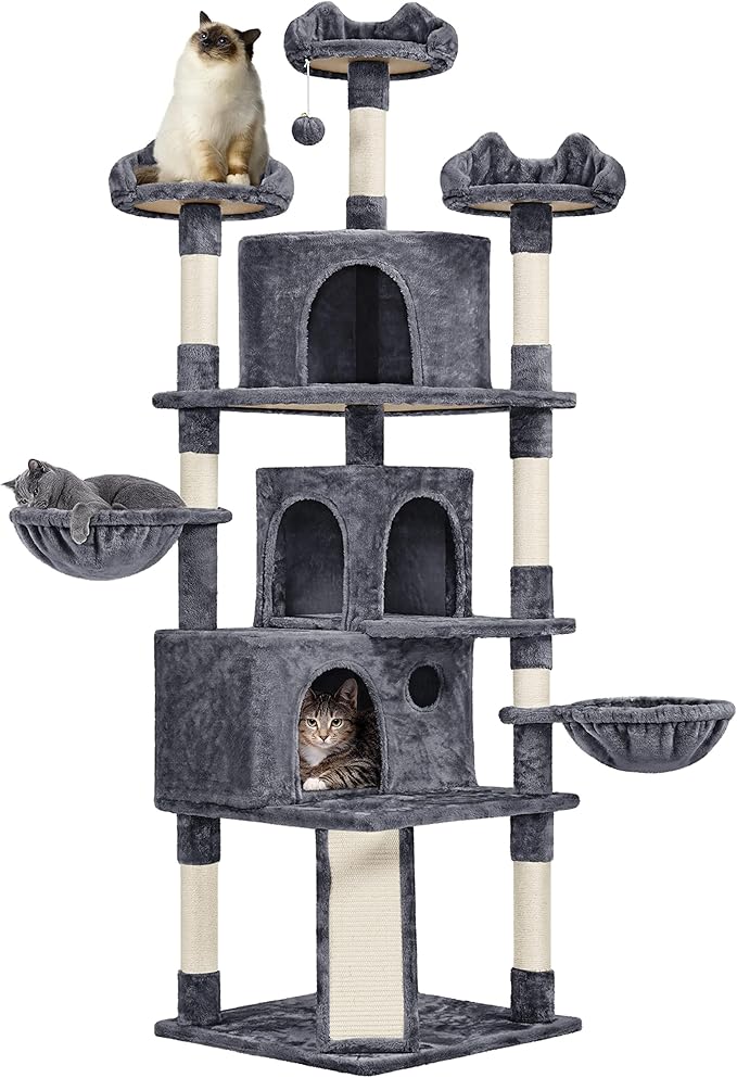 Yaheetech 76.5in Cat Tree Cat Tower with 3 Condos, 3 Cozy Perches, 9 Scratching Posts, 2 Baskets, Dangling Ball, Pet Bed Furniture Activity Center for Indoor Cats and Kittens