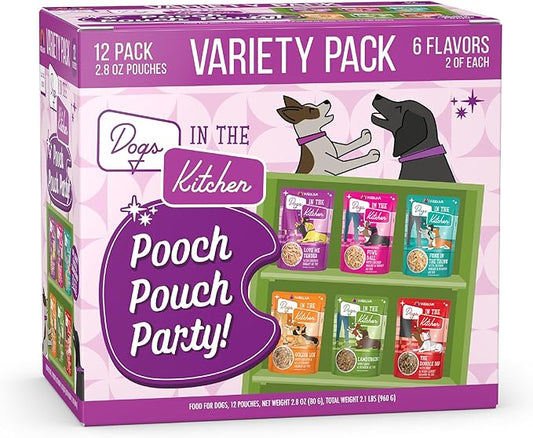 Weruva Dogs in The Kitchen, Variety Pack, Pooch Pouch Party!, Wet Dog Food, 2.8Oz Pouches (Pack of 12)