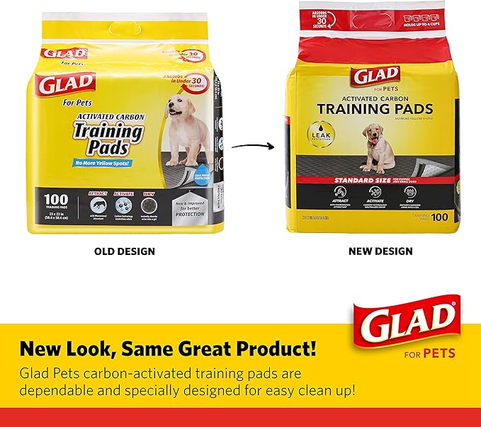 Glad for Pets Black Charcoal Puppy Pads 23" x 23" All-in-One | Puppy Potty Training Pads That ABSORB & NEUTRALIZE Urine Instantly | New & Improved Quality Puppy Pee Pads, 100 count - 2 Pack