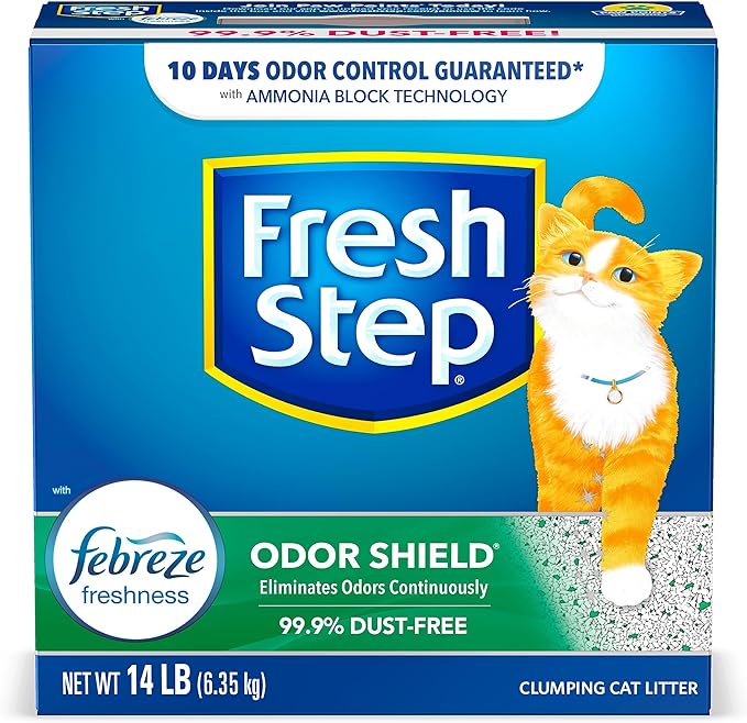 Fresh Step Clumping Cat Litter, Odor Shield, Long Lasting Odor Control Kitty Litter with Activated Charcoal, Low Dust Formula, 14 lb