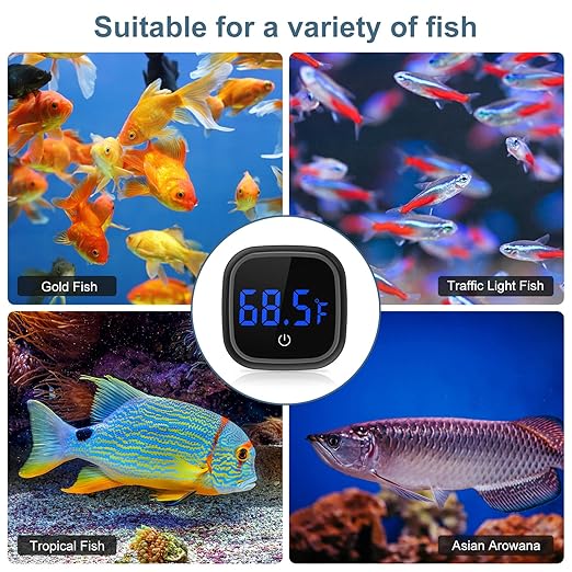 Newest Aquarium Thermometer, Wireless Digital Fish Tank Thermometer, Large LED HD Display, ±0.18°F High Precision, Fahrenheit Tank Temperature Measurement for Fish, Axolotl (Black)