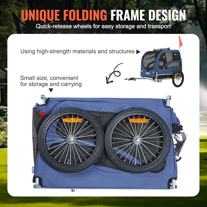 VEVOR Dog Bike Trailer, Supports up to 66/88/100 lbs, Pet Cart Bicycle Carrier, Easy Folding Frame with Quick Release Wheels, Universal Bicycle Coupler, Reflectors, Flag, Collapsible to Store