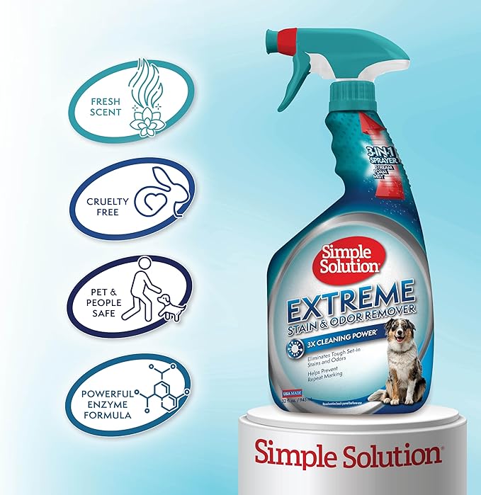 Simple Solution Extreme Pet Stain And Odor Remover, Enzymatic Cleaner With 3X Pro-Bacteria Cleaning Power, 32 Ounces