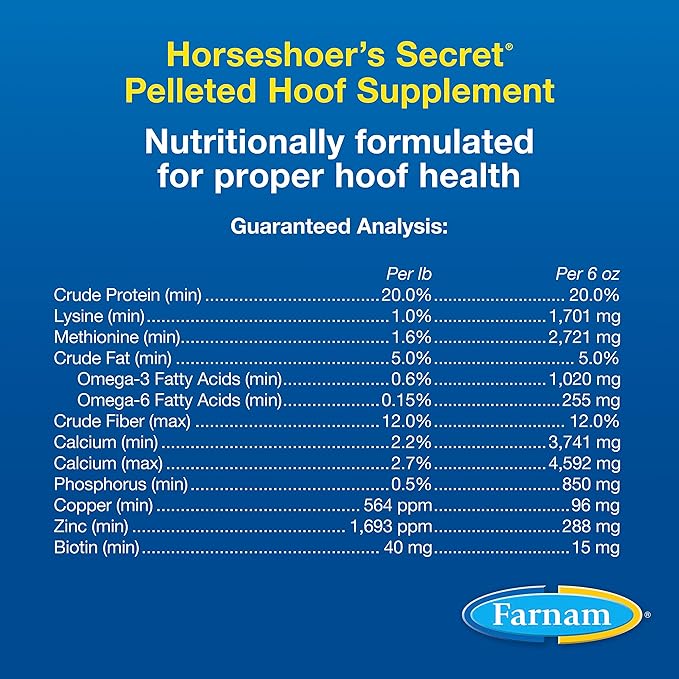 Farnam Horseshoer's Secret Pelleted Hoof Supplements, Promotes healthy hoof growth, maintains hoof walls & supports cracked hooves, 38 lbs., 100 day supply