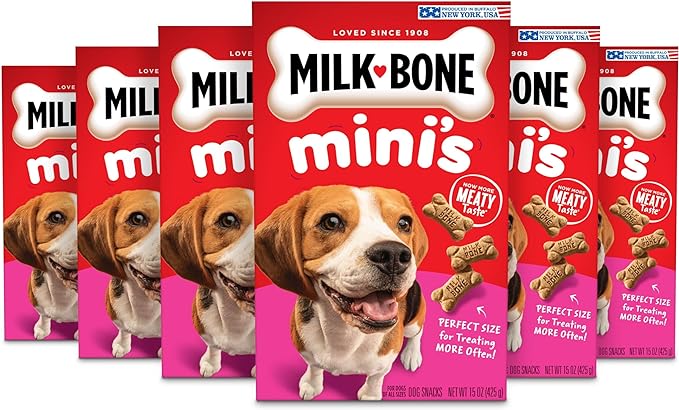 Milk-Bone Mini's Original Dog Treats, 15 Ounce (Pack of 6), Crunchy Biscuit Helps Clean Teeth