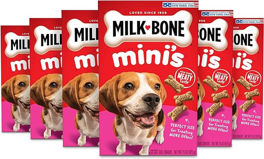 Milk-Bone Mini's Original Dog Treats, 15 Ounce (Pack of 6), Crunchy Biscuit Helps Clean Teeth