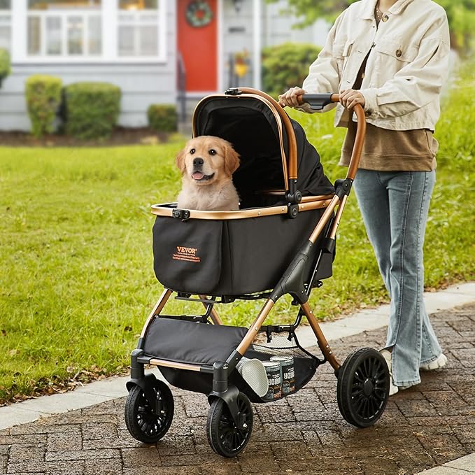 VEVOR 3 in 1 Large Pet Stroller for Dogs Cats Up to 66lbs, 4 Wheels Dog Stroller for Medium Large Dogs, Cat Stroller for 2 Cats Dogs with Detachable Carrier and Storage Basket