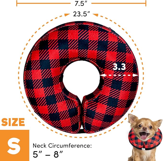 BENCMATE Protective Inflatable Collar for Dogs and Cats - Soft Pet Recovery Collar Does Not Block Vision E-Collar (Small, Plaid)