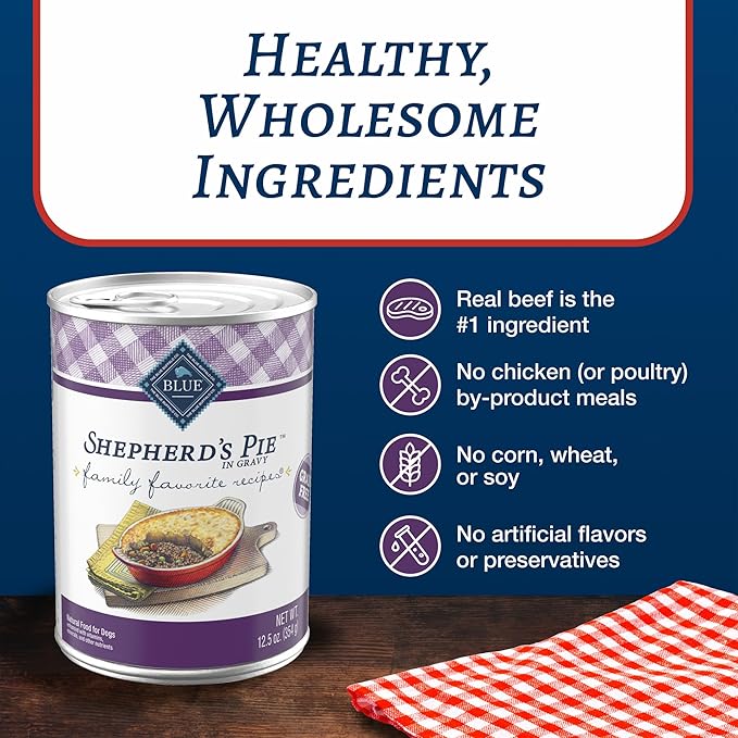 Blue Buffalo Family Favorites Adult Wet Dog Food, Made with Natural Ingredients, Shepherd's Pie, 12.5-oz. Can (Pack of 12)